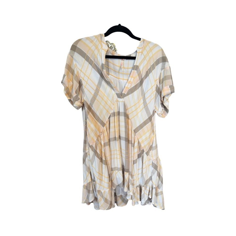 Free People Agnes Dress- Cream and Gray with Mandarin Collar